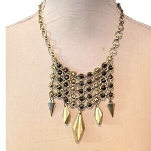 Necklace Statement Gold Tone Collar Multi Strand Geometric Purple Stone